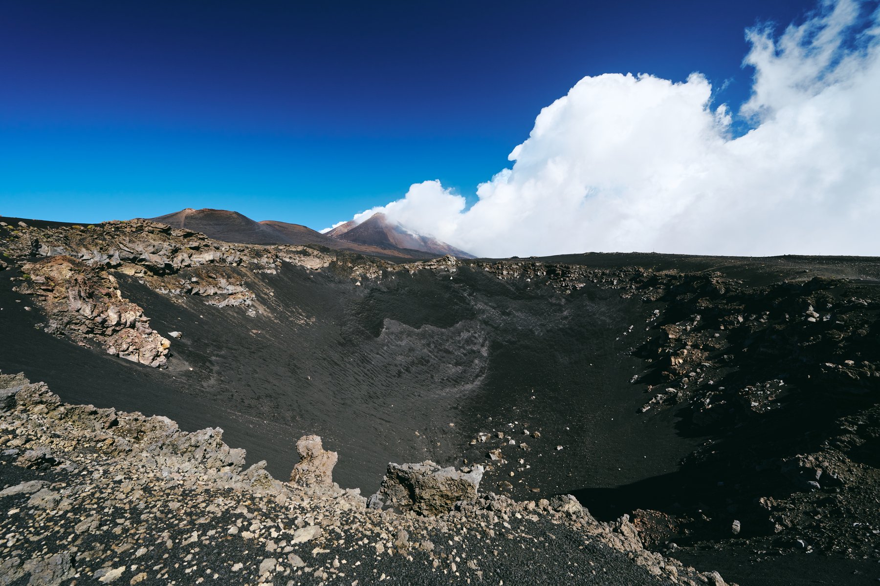 火山口全景与蓝天白云