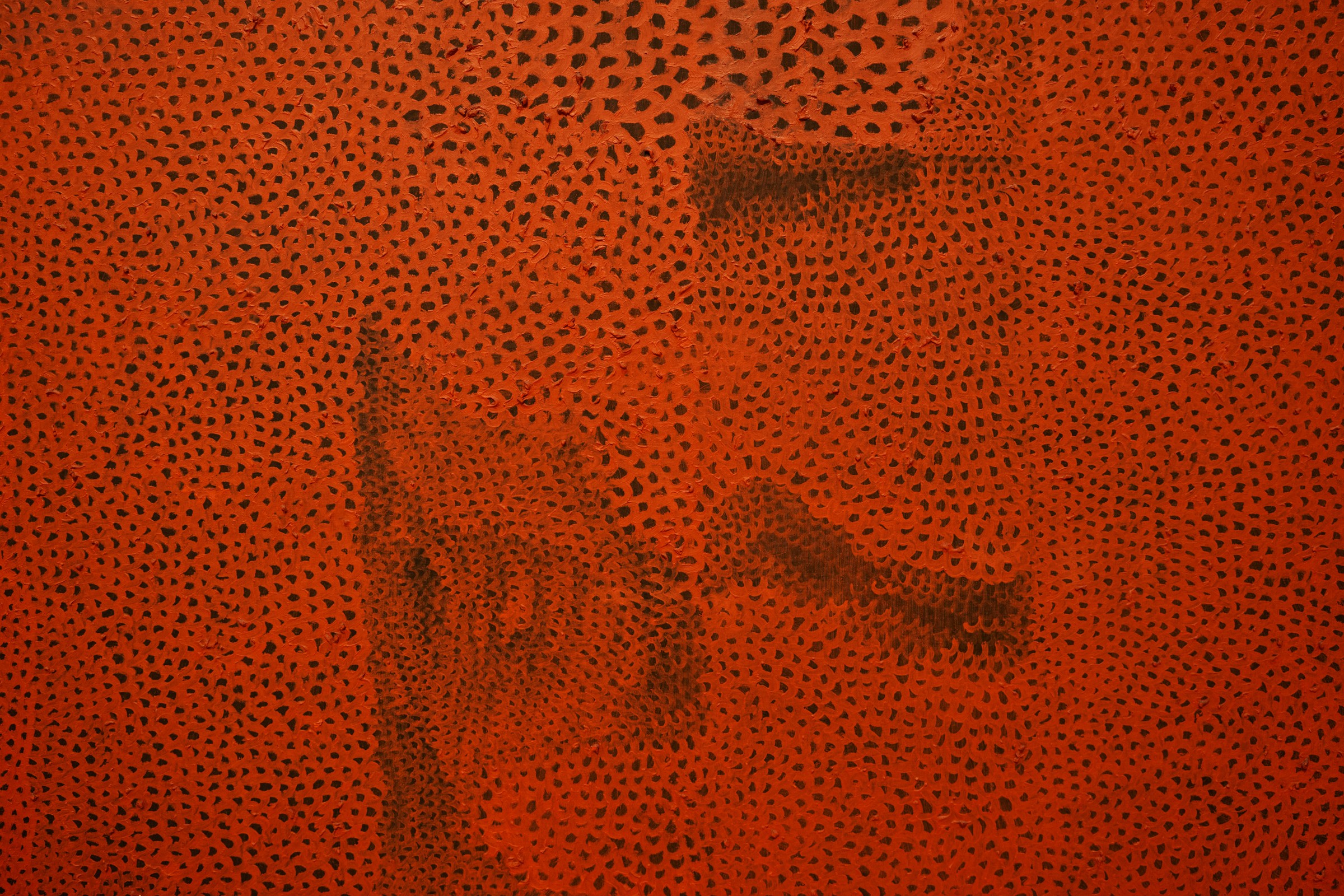 Orange-red Infinity Net painting, detail, Yayoi Kusama, Stedelijk Museum Amsterdam